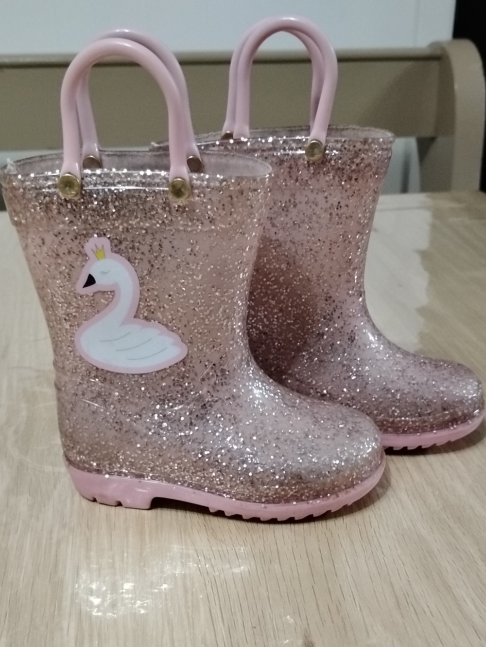 Girls' Pink Glitter Swan Rain Boots